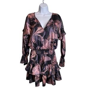 Misa Women's‎ Black Pink Palm Amalya Ruffle Dress Size XS Coquette Fairy Goth